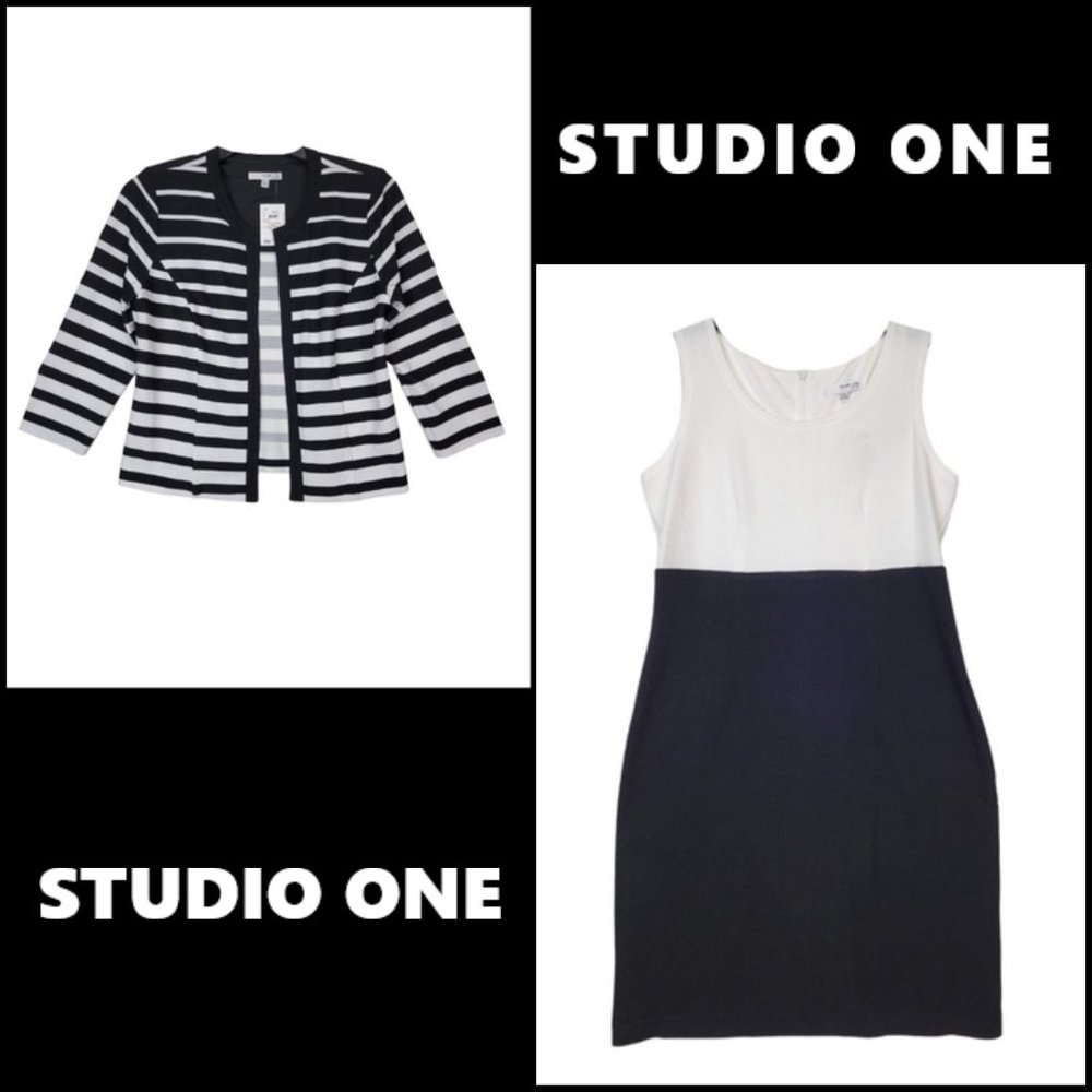 Studio One Dress & Blazer Cardigan Stripe Size 8 Women Career Formal